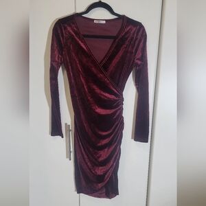 GUBERRY Womens Wrap V Neck Long Sleeve Velvet Bodycon Ruched Cocktail Party Dres